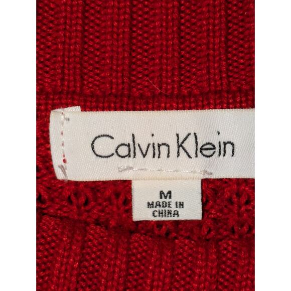 Calvin Klein Women M Red Textured Button Neck Knit Sweater Cozy Winter Christmas - Picture 5 of 12